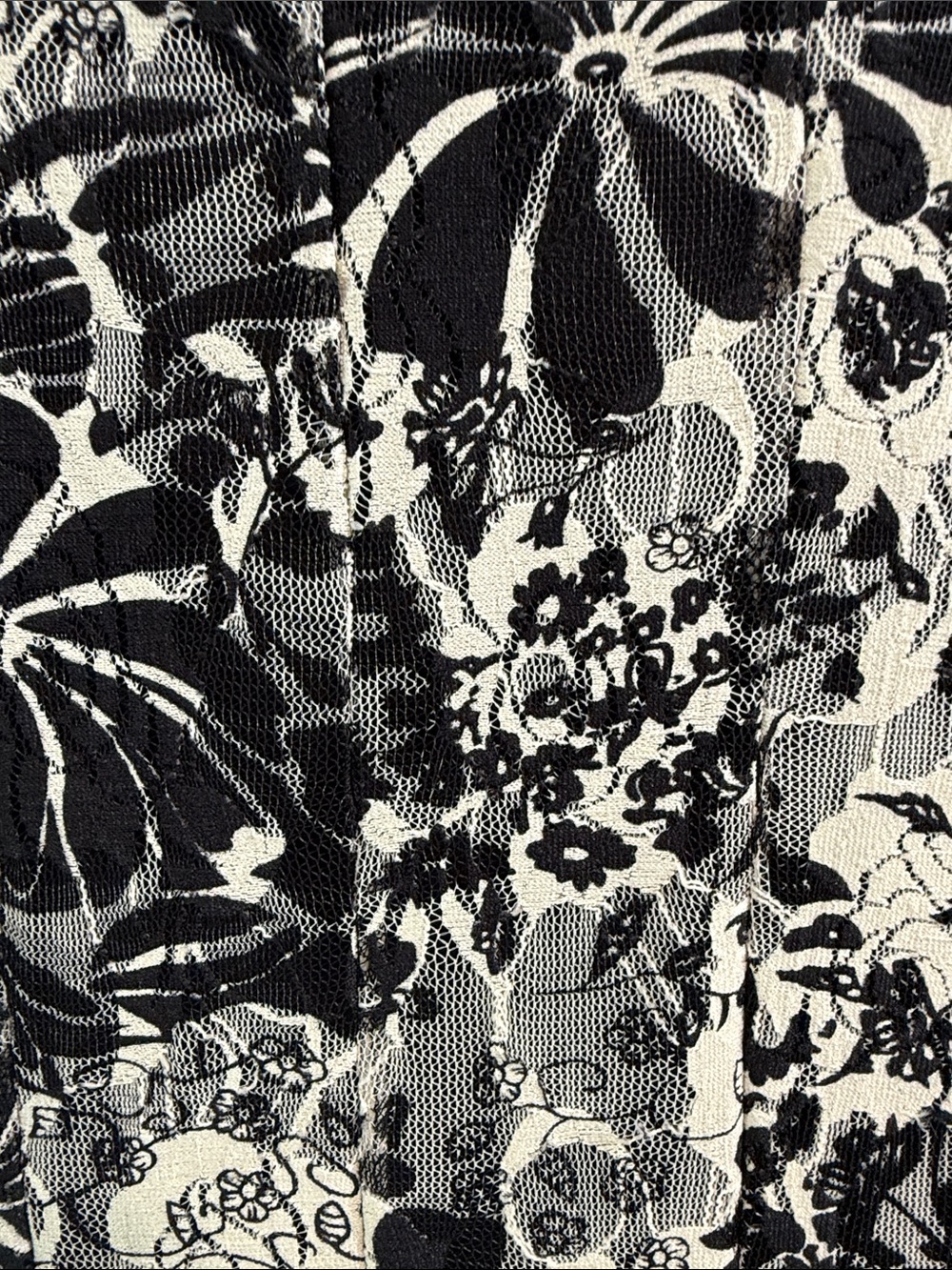 Floral Mesh Overlay A-Line Sleeveless Dress Black White XL Stretch Timeless - Picture 7 of 13
